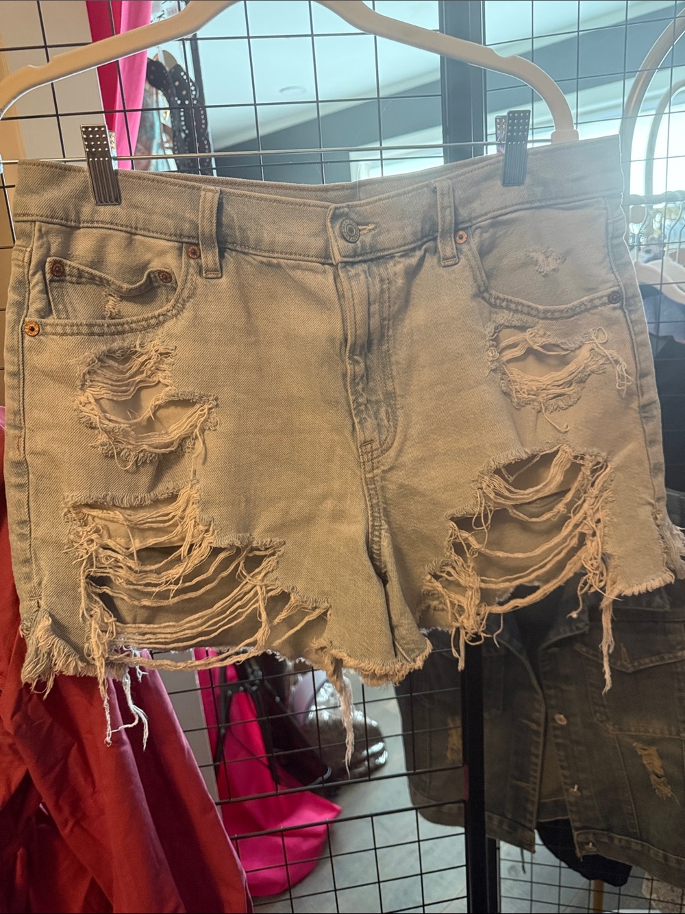 American Eagle Outfitters Light Blue Distressed Denim Shorts